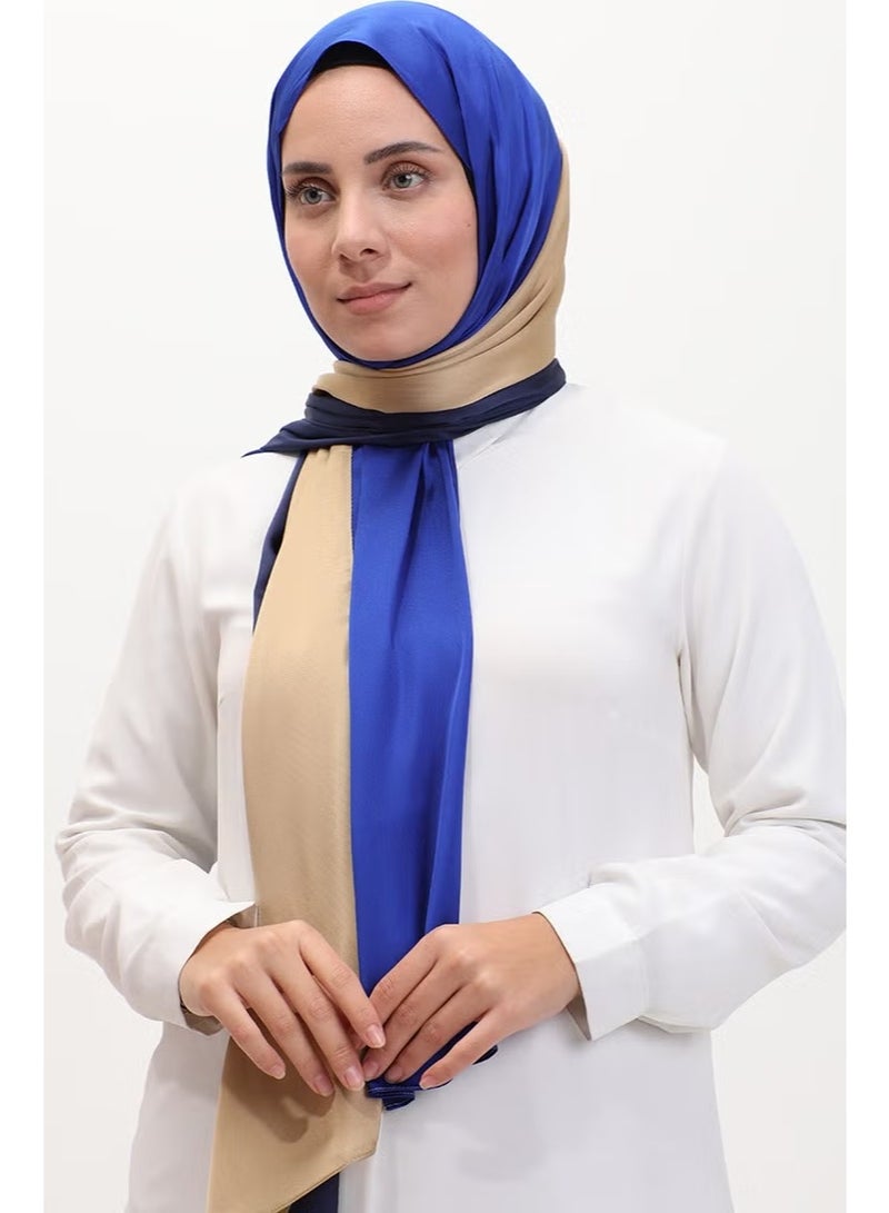 Karaca Women's Three Colour Shawl - Gold Navy Blue Saxe - Image 2